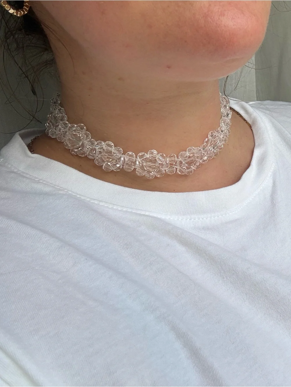 Clear Beaded Choker Necklace
